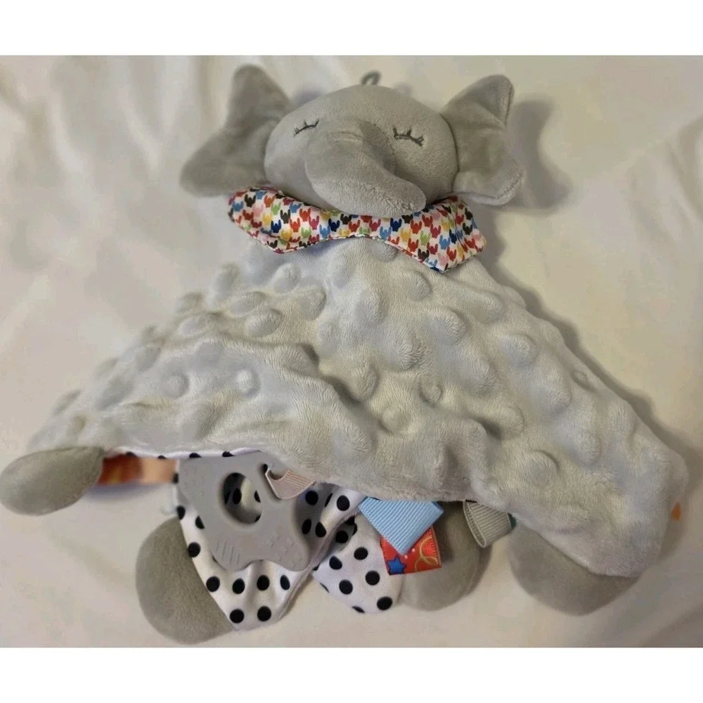 JellyBean Elephant Gray Lovey Security Blanket Minky Crinkle Teether ribbon loop